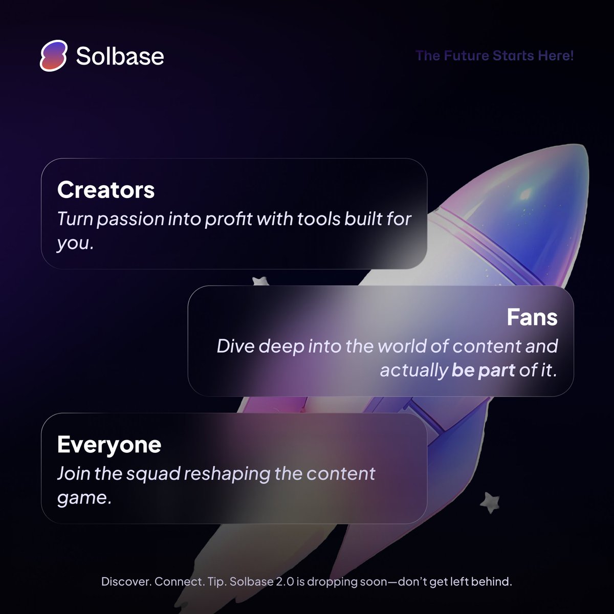 The future of audio is launching. Solbase 2.0 is for the bold:  

Create &amp; earn. Engage &amp; support.  Discover &amp; own the moment.  

Join the early access list &amp; be the first to test the app. Sign up via the link in the bio. Let’s shape audio’s future together.

#Web3Innovation