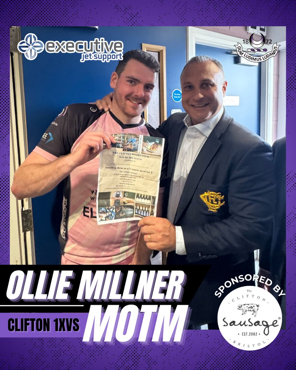 cliftonrugby's tweet photo. Congratulations to last weekend's MOTMs! 🤝
Clifton 1XVs - Ollie Millner sponsored by Executive Jet Support; 🏆 sponsored by @cliftonsausage
Well done all! ⚫🟣⚫
#cliftonrugby #clifton1xvs #wanderers #misfits #motms #menofthematch #cliftonsausage #thatcherscider https://t.co/zWNRUNGHpR