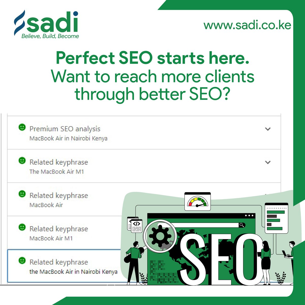 sadicompany's tweet image. Is your website easy to find? 📷
Let Google do the searching! We specialize in SEO and web optimization to boost your visibility. Let us optimize your site and help your company get found!
Get started here: sadi.co.ke
#seo #onpageoptimization #offpageoptimization