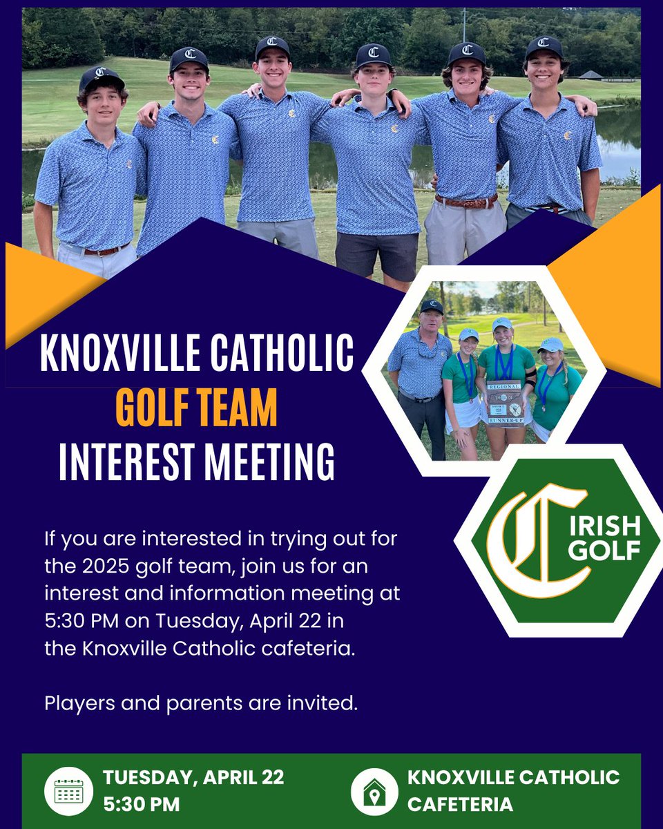 ICYMI: The <a href="/KnoxCatholic/">Knoxville Catholic☘️</a> golf team will hold an interest meeting for all of those interested in trying out for the 2025 golf team.

The meeting will take place on Tuesday, April 22 at 5:30p in the KCHS cafeteria.