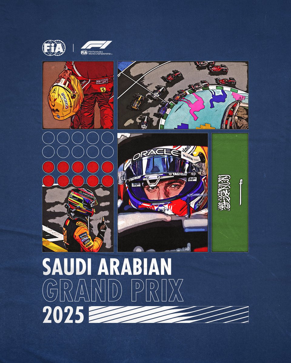 fia's tweet photo. 3rd race weekend in a row, the action doesn't stop! 

The Formula 1 grid heads to Jeddah for the #SaudiArabianGP under the lights. 🇸🇦✨

#FIA #F1 https://t.co/HVLnFvO7nz