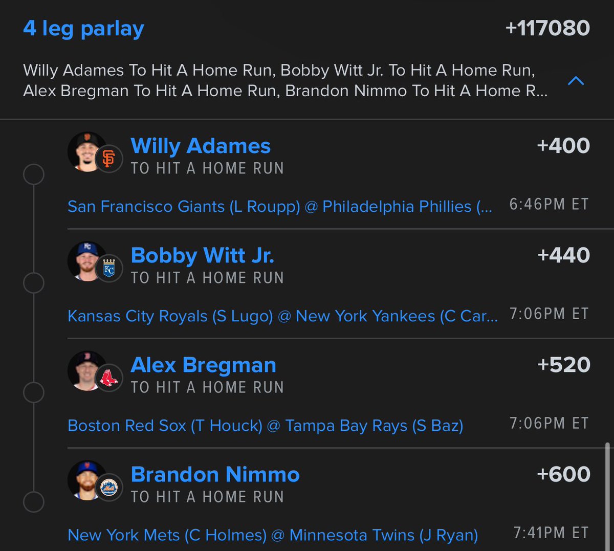 <a href="/onlyparlays/"></a> Took a lot of researching of starting pitchers, expected bullpen spread, park weather etc. These guys are going 😶‍🌫️
