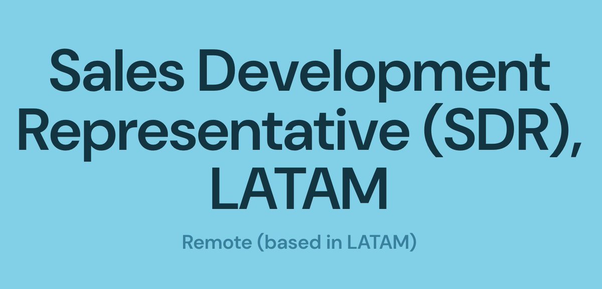 We are hiring 🌎 
Sales Development Representative, LATAM

Are you passionate about making a difference? Do you thrive in fast-paced environments and love the challenge of discovering new opportunities? We're looking for a Sales Development Representative to join our fast-growing