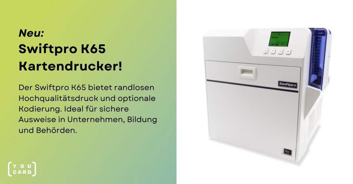 🔐 Hochauflösender Kartendruck, top Sicherheitsfeatures &amp; randloser Retransferdruck – der neue Swiftpro K65 ist da! Jetzt bei YouCard 

👉 youcard24.de/de/swiftpro-k6…

#Kartendruck #YouCard