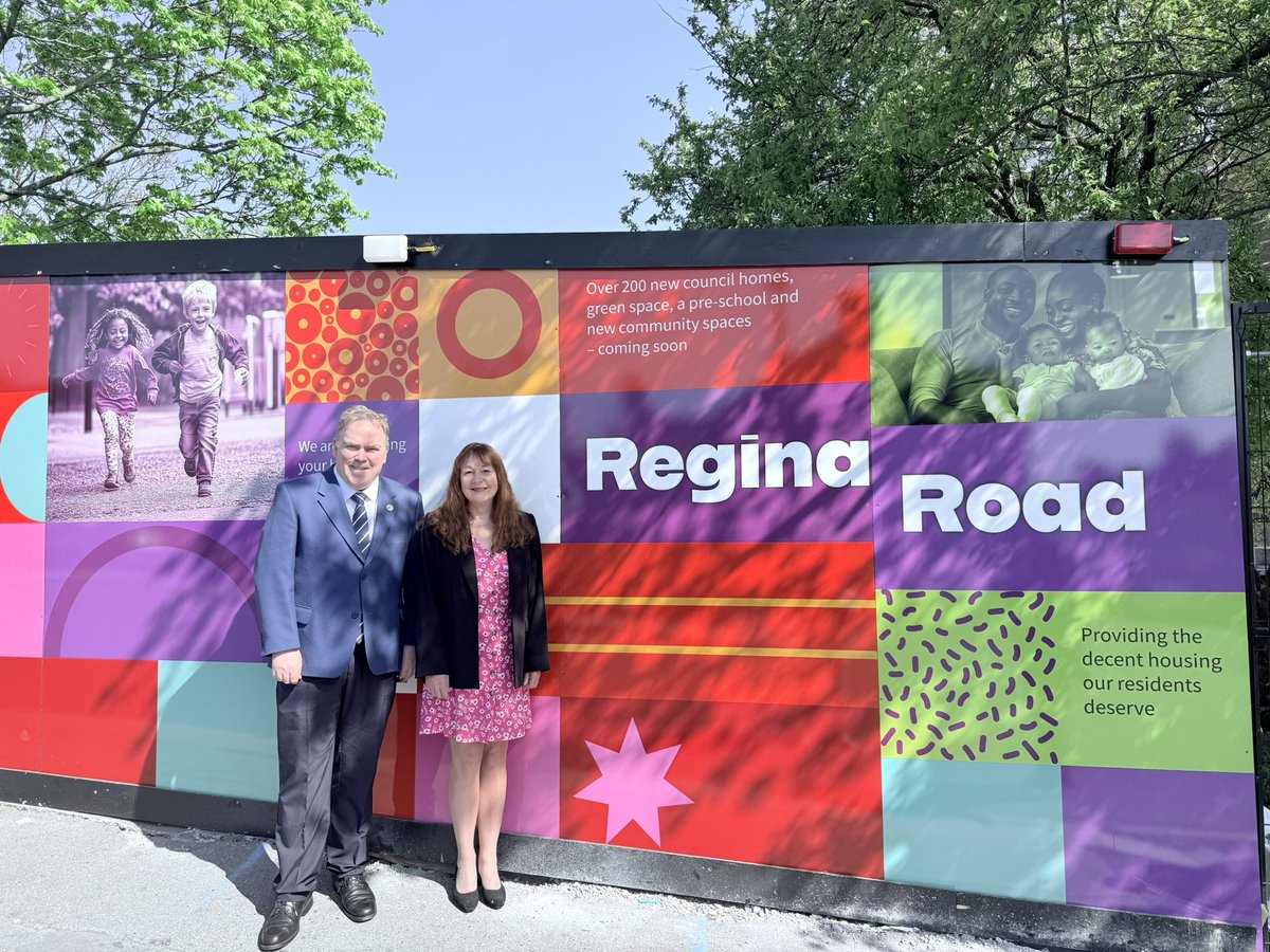 Cabinet member for Homes @CllrLynneHale and I visited Regina Road following  yesterday's Pre-Planning Application Committee, which discussed the  proposals for the transformation of the estate. The demolition of buildings  1-87 marks the