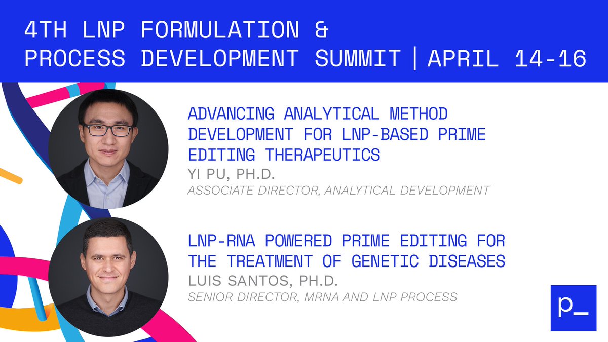 Team members Yi Pu and Luis Santos will join other industry experts for presentations during this month's #LNPFormulation and Process Development Summit. Find details below and learn more about the summit here. …lation-process-development-pharma.com