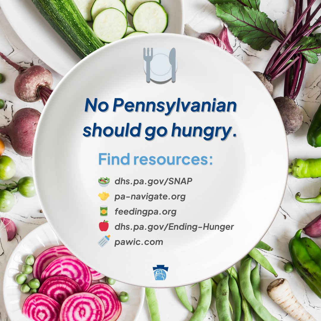 No Pennsylvanian should go hungry. If you are struggling, don't hesitate to get help. Find resources:

🥗 dhs.pa.gov/SNAP
🤝 panavigate.org
🥫 feedingpa.org
🍎dhs.pa.gov/Ending-Hunger
🍼 pawic.com