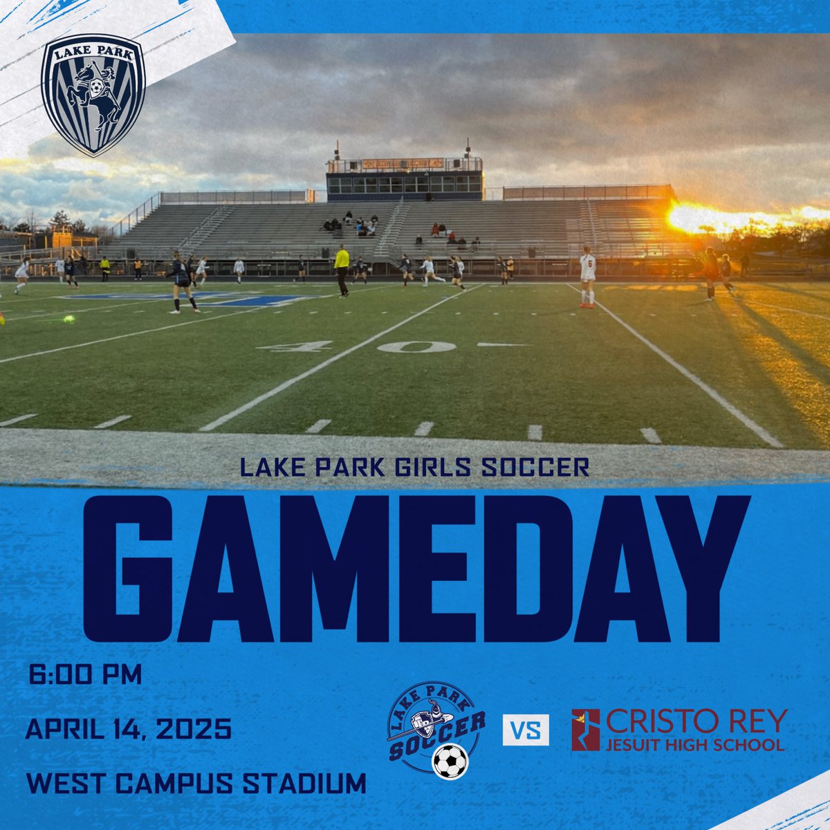 🚨GAMEDAY🚨

Lake Park Varsity Girls Soccer have their first HOME game today vs Cristo Rey! This is the second game of the BODYARMOR Series tournament. If the Lancers win today they will play in the championship game Sunday April 27th! Come out and support!