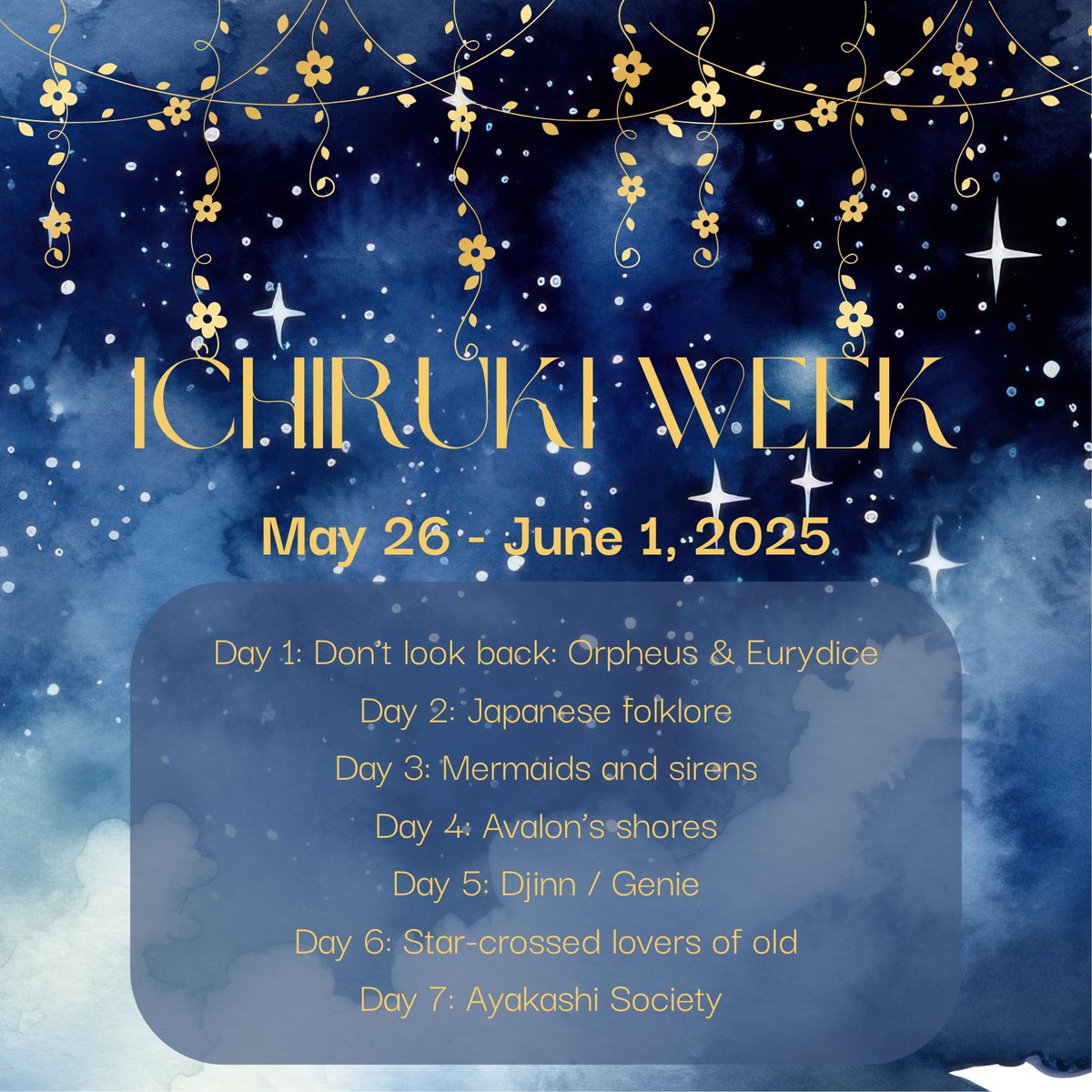 ✨IchiRuki Week✨
May 26 - June 1, 2025

We're back for another IchiRuki Week! Dust off your ancient scrolls: this year's theme is mythology and folklore.

#ichiruki #イチルキ