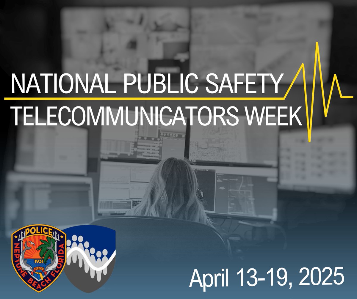 NeptBchPolice's tweet photo. National Public Safety Telecommunicators Week

#NPSTW2025 is held annually, every 2nd week in April to recognize unseen heroes for their service to the citizens &amp; visitors of Neptune Beach. Last year, they answered 23,037 calls for service. #NationalTelecommunicatorsWeek https://t.co/9U13Gv0MAA