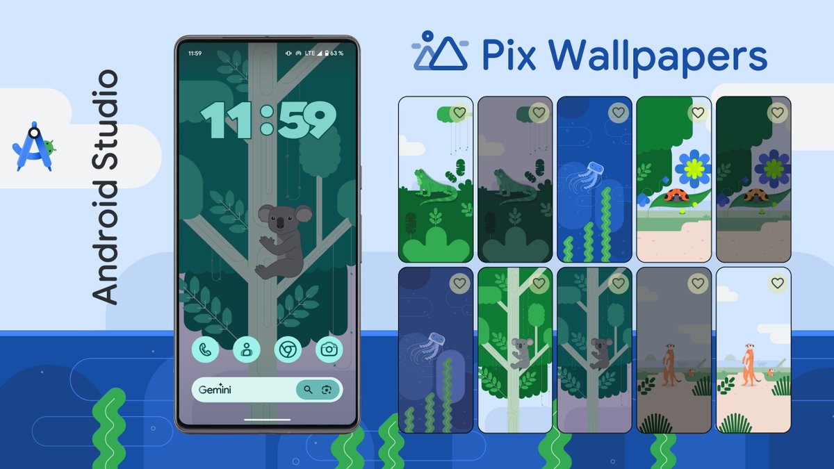 pashapuma1's tweet image. 🦎🪼🐨🐞🦘Redrew these wallpapers for Mobile devices. Got 10 "Android Studio" wallpapers: Iguana, Jellyfish, Koala, Ladybug, Meerkat and Dark versions.
Everything is available for download on the website (link in profile) or in the Android app "Pix Wallpapers".
#androidstudio…