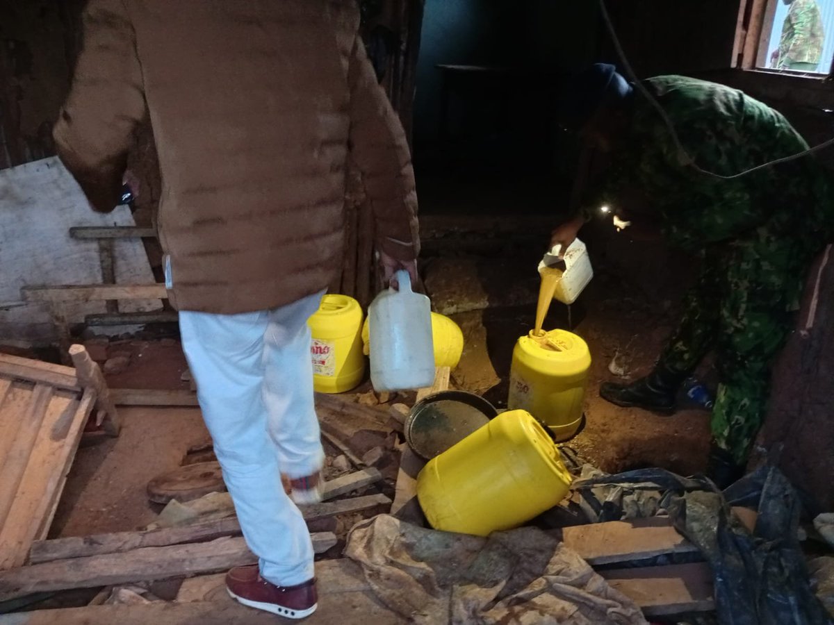 NACADAKenya's tweet photo. 🚨 CRACKDOWN IN SAMBURU COUNTY🚨
In the early hours of this morning, we led a successful multi-agency operation targeting illicit brews and narcotic substances in Maralal Town, Samburu County. 

The team, led by SSP Nicholas Kosgei, arrested five individuals in Rangau Village, Kirisia Division, for possession and manufacture of illegal brews including chang’aa, busaa, and kangara. 

Over 2,000 litres of kangara were seized and destroyed on-site. 

All suspects were taken to Maralal Police Station and will be arraigned in court. 

This is part of our ongoing efforts to dismantle illegal alcohol networks and protect communities from the harms of substance abuse. 

📢 Our message is clear: the fight against illicit brews is relentless, and we are not backing down! @MpashoNews @Tuko_co_ke @ViralTeaKe @InteriorKE @KahawaTungu @TheStarKenya @StandardKenya @citizentvkenya @PeopleDailyKe @CapitalFMKenya @tv47news @Radio47_Kenya 

#NACADAOnTheMove #SayNoToIllicitBrews #SafeCommunities #SamburuCleanup #WarOnDrugsKE