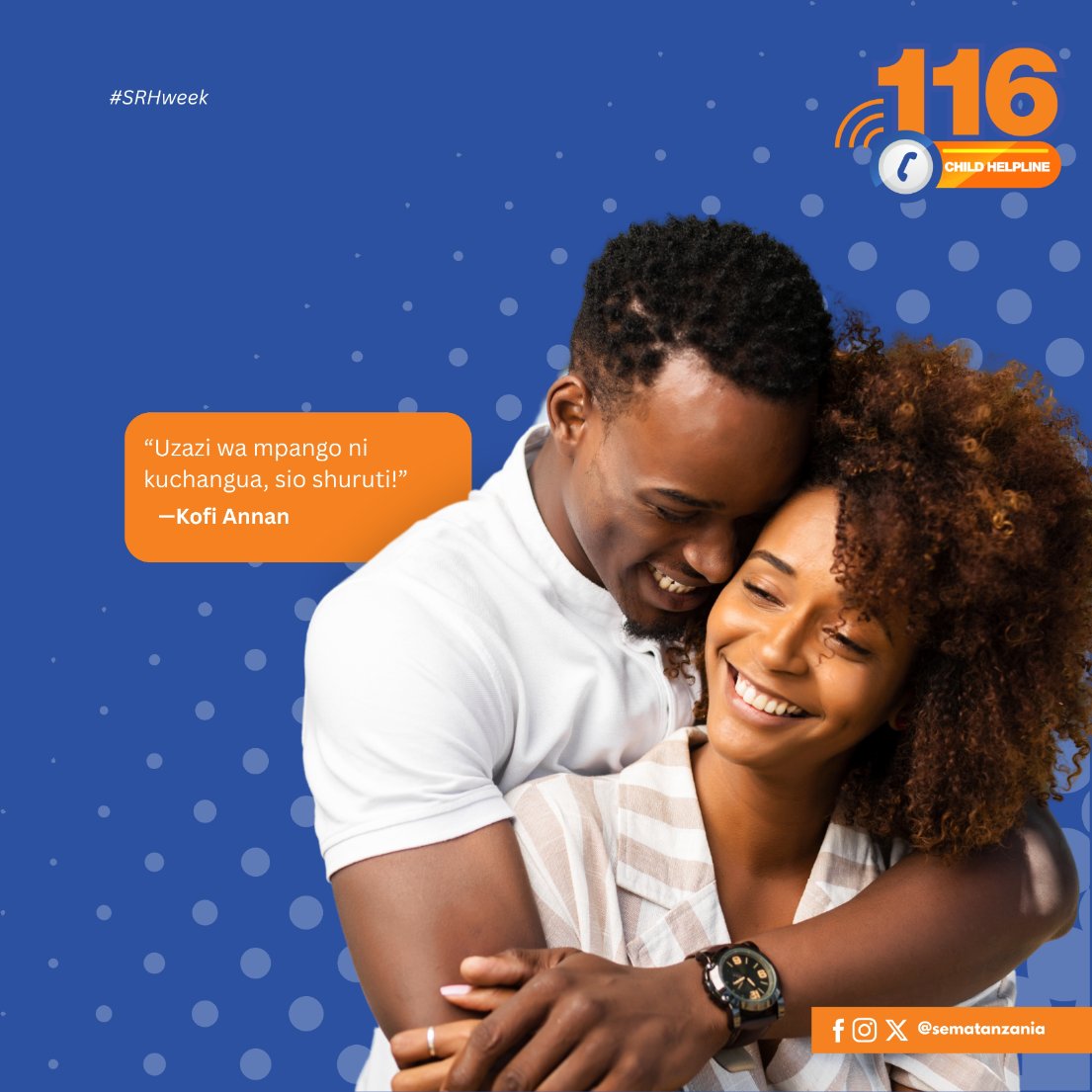 "Uzazi wa mpangoo ni kuchagua, sio shuruti!" —Kofi Annan

#Malezi #Piga116 #HappyTogether #Familyplanning #UzaziwaMpango #Tanzania #Vijana #Familia