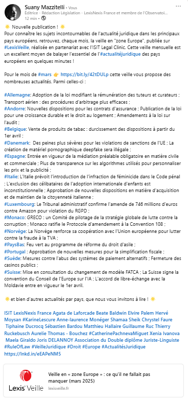 Redaclegis's tweet photo. Pour connaître les sujets incontournables de l'#actualitéjuridique dans les principaux pays européens, retrouvez, chaque mois, la veille en "zone #Europe", publiée sur @LexisVeille, réalisée en partenariat avec l'@ISITLegalClinic ! @LexisNexisFr
https://t.co/9e1mHxj0np https://t.co/7FPrO1g56S