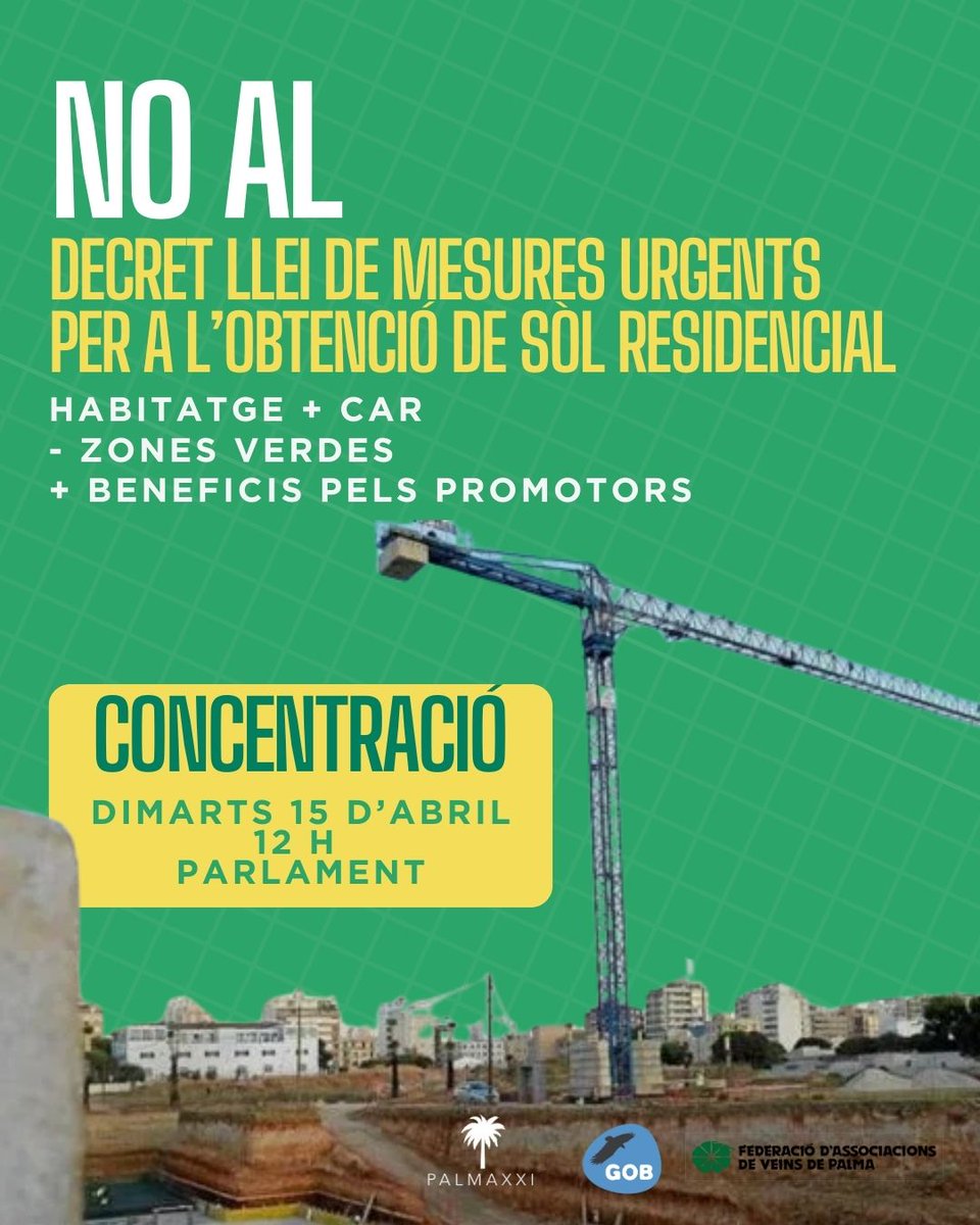 😡Ens oposam al #DecretLlei de mesures urgents per a l'obtenció de sòl residencial, la major pilotada urbanística dels darrers 50 anys! 

📢Si tu també estàs en contra vine DEMÀ a les 12h a les PORTES DEL PARLAMENT!

Comunicat ➡️ bit.ly/42tWzqF