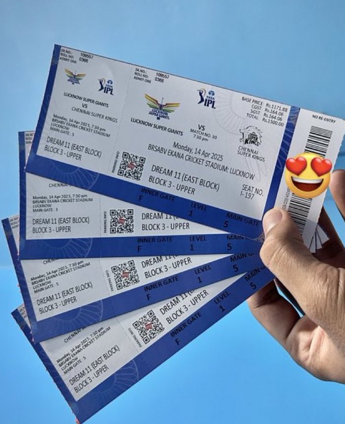 #CSKvsLSG  , #LSGvsCSK  

LAST 4 tickets available for sale
 
East block upper 1 

Price -2k each

Dm me on whatsapp  -9216810418

#csktickets #lsgticket #ipltickets #cskvslsgticket #LSGvsCSK #LSGvCSK