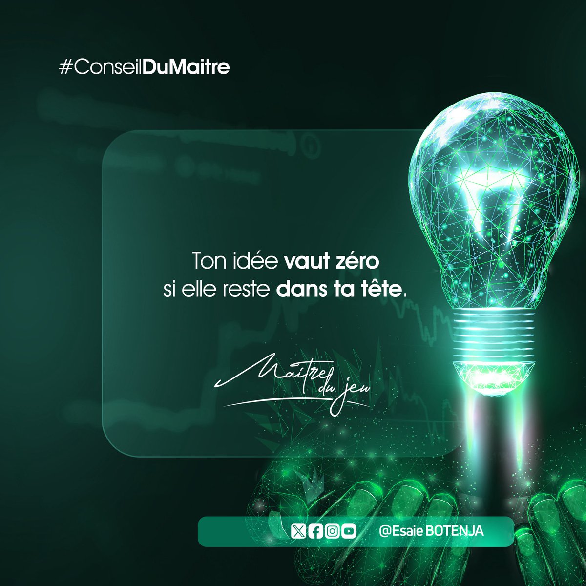 Beaucoup ont des idées géniales. Peu osent les mettre en œuvre.

La différence entre toi et ceux qui réussissent, c’est qu’ils ont commencé.

Cest une nouvelle semaine, PASSE À L’ACTION 🚀

#ConseilDuMaitre #Motivation #EbMaitreDuJeu #MaitreDuJeu #BotesGroup #Entreprendre