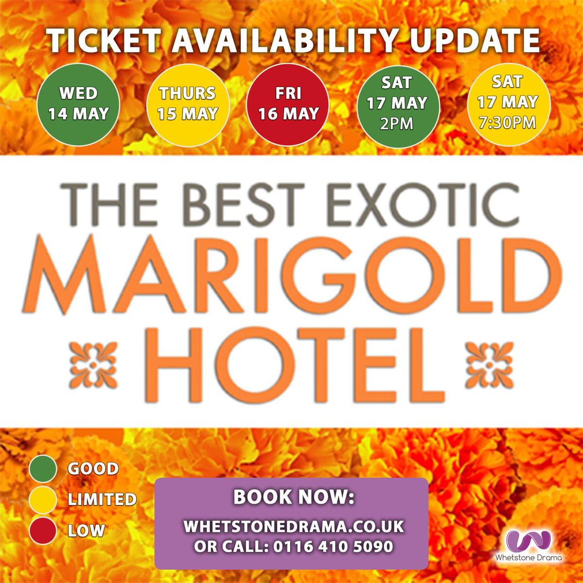 🌟  Today, we are 1 month away from our production of The Best Exotic Marigold Hotel  🌟 

Visit whetstonedrama.co.uk or call our box office ( 0116 4105090 ) to purchase your tickets today for: The Best Exotic Marigold Hotel! #WhetstoneTheatre #TheBestExoticMarigoldHotel