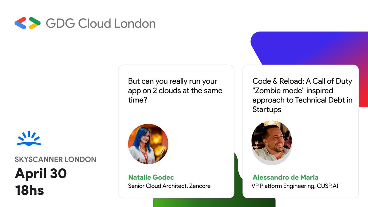 GDG Cloud London is  hosting a meetup in just two weeks! I'll be giving a brand new talk  based on freshly baked learnings (literally rolling out live changes  right now), and Ale will be talking about his experience running high-speed platform trains, I mean teams, in startups