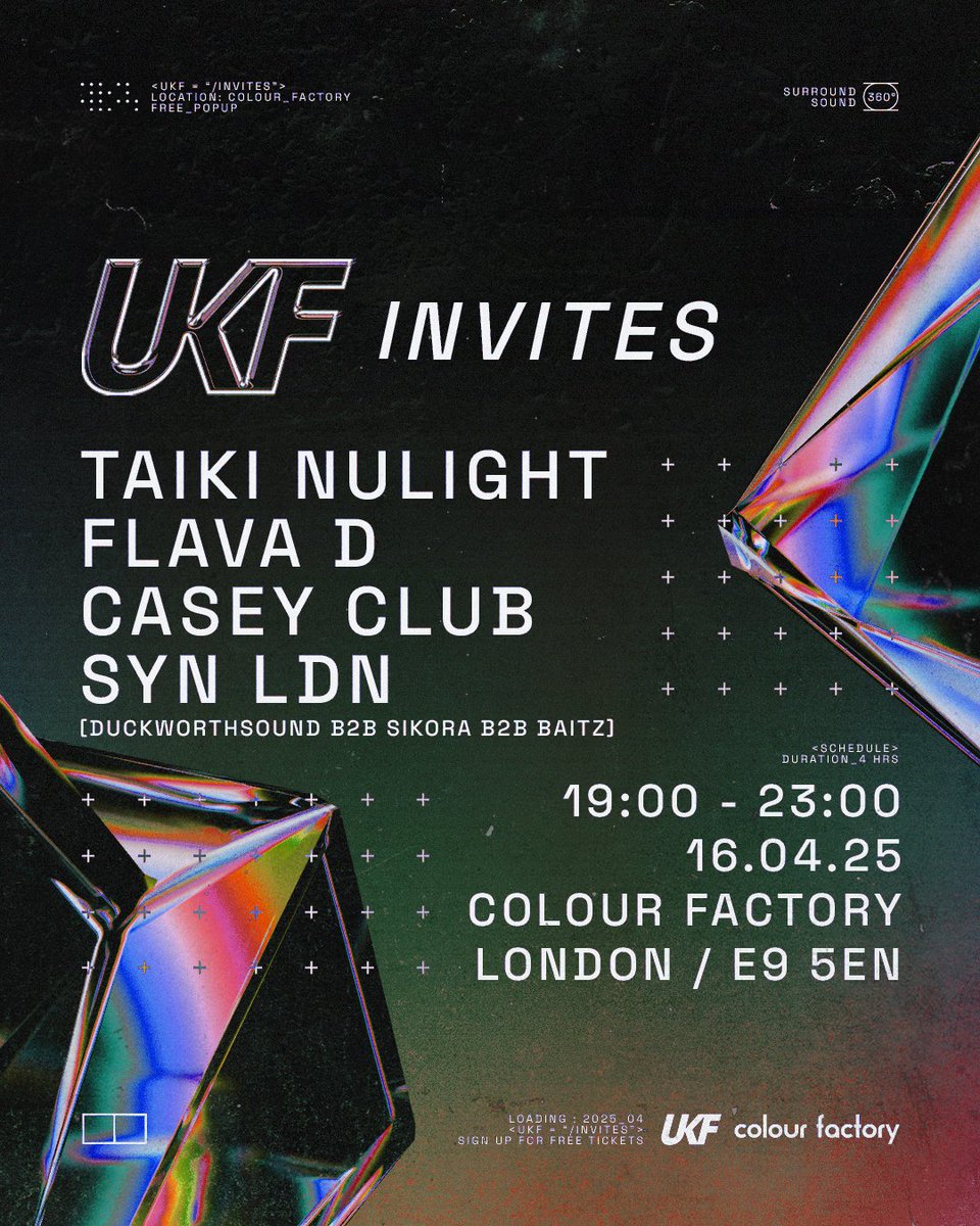 UKF (@ukf) on Twitter photo THIS WEDNESDAY: LONDON π
<a href="/Taiki_Nulight/">TAIKI NULIGHT</a>, <a href="/FlavaD/">FLAVA D</a>, Casey Club & <a href="/synldn_uk/">SYNLDN</a> π
Free tickets: listen.ukf.com/invites-london THIS WEDNESDAY: LONDON π
<a href="/Taiki_Nulight/">TAIKI NULIGHT</a>, <a href="/FlavaD/">FLAVA D</a>, Casey Club & <a href="/synldn_uk/">SYNLDN</a> π
Free tickets: listen.ukf.com/invites-london