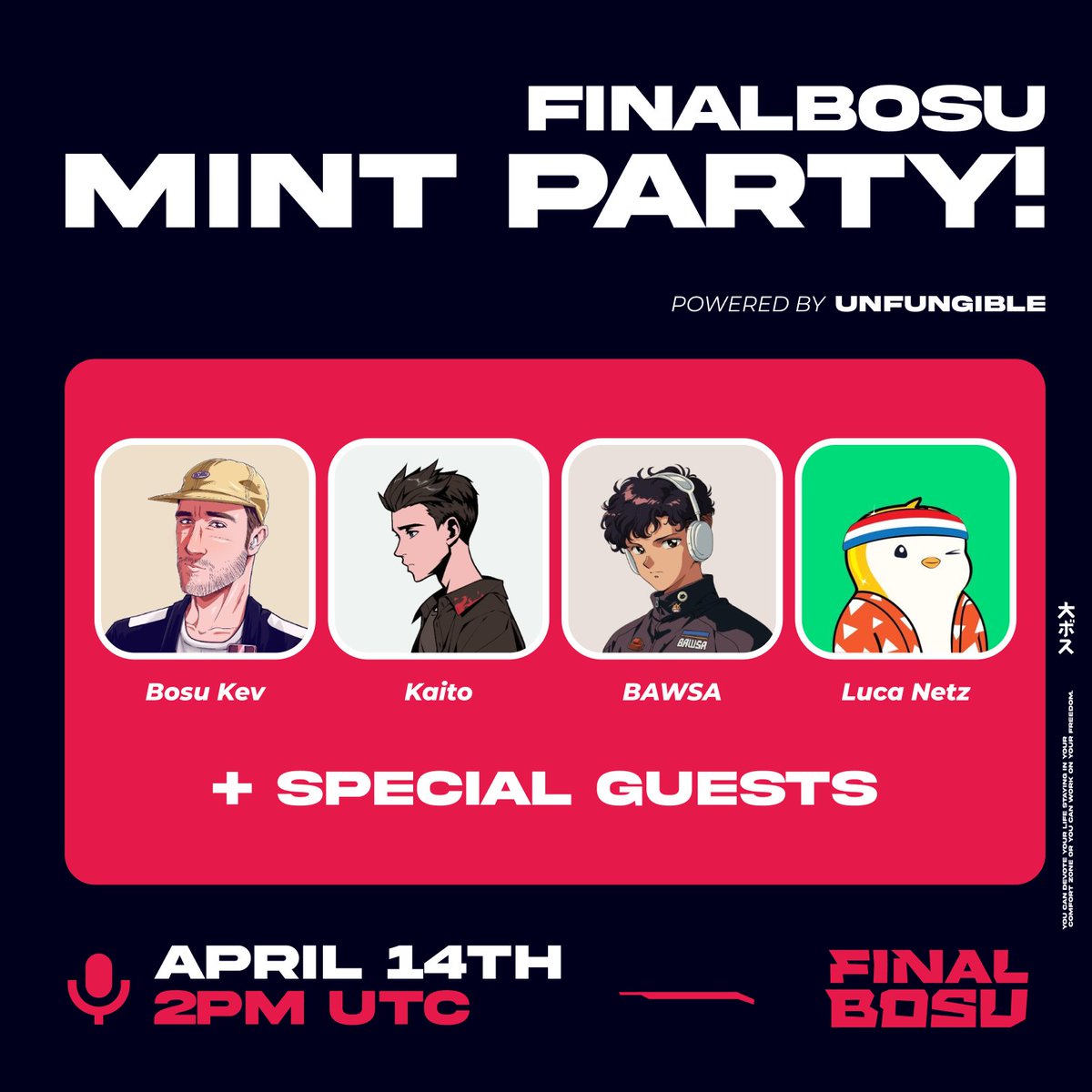 The official Finalbosu mint party today! 

Set your reminders below 🔻