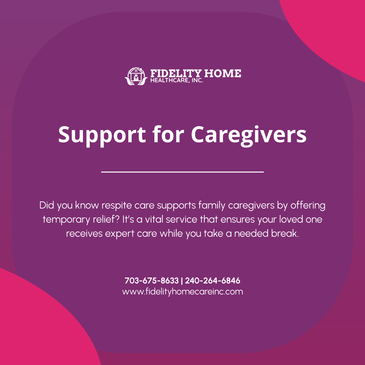 Fidelityhhc's tweet photo. Respite care isn’t just about breaks; it’s about balance and support. Discover how this essential service helps caregivers and their loved ones thrive. 

#LaurelMD #HomeHealthCare #RespiteCareSupport https://t.co/nYZKAWFjNG