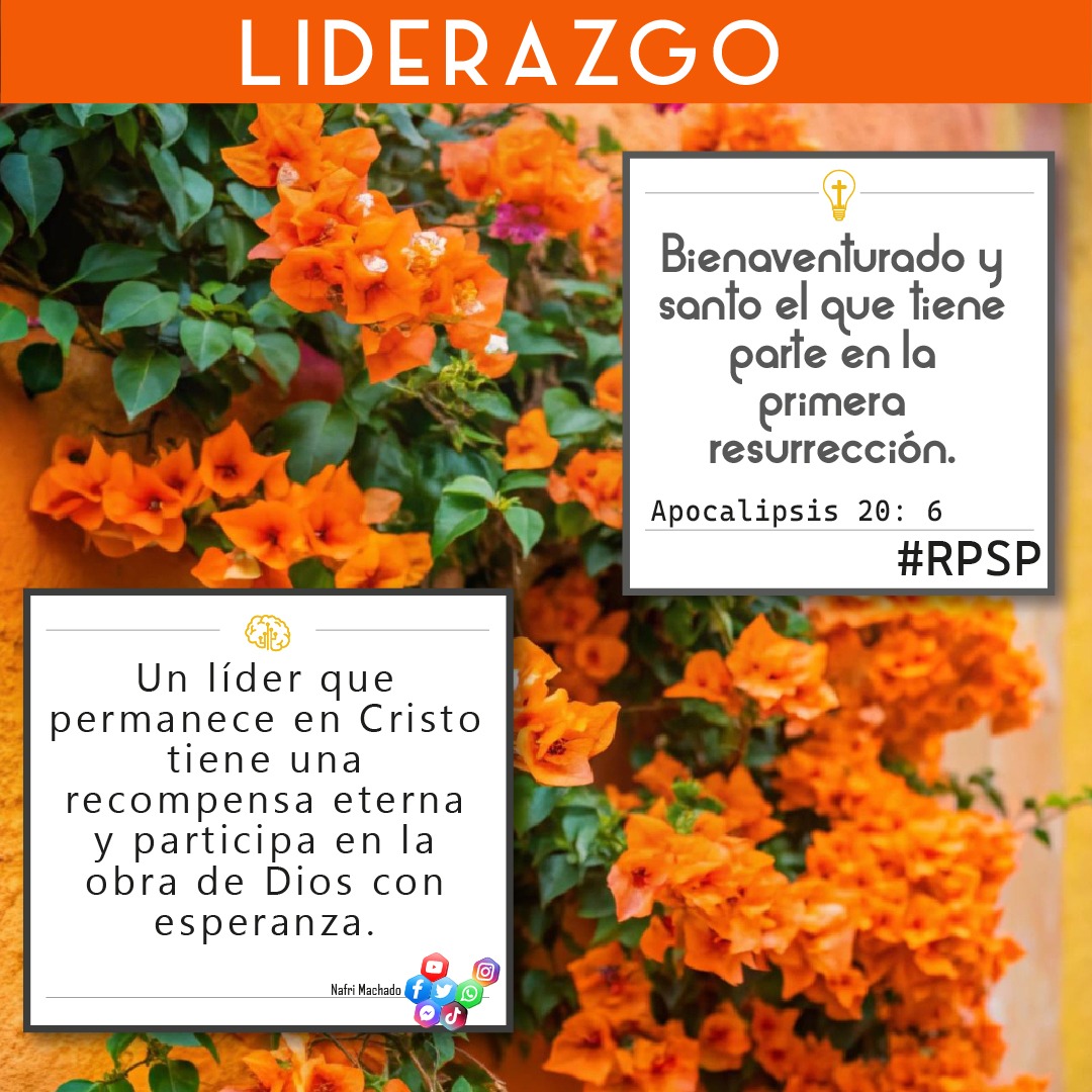 📖Apocalipsis 20: 6 Bienaventurado y santo el que tiene parte en la primera resurrección.✝
🤔Un líder que permanece en Cristo tiene una recompensa eterna y participa en la obra de Dios con esperanza.🧠
🚧¡Feliz Lunes!🚧
👍🏻 DALE LIKE – ↪ COMPARTE – ☝🏻
#liderazgo #RPSP #vnma