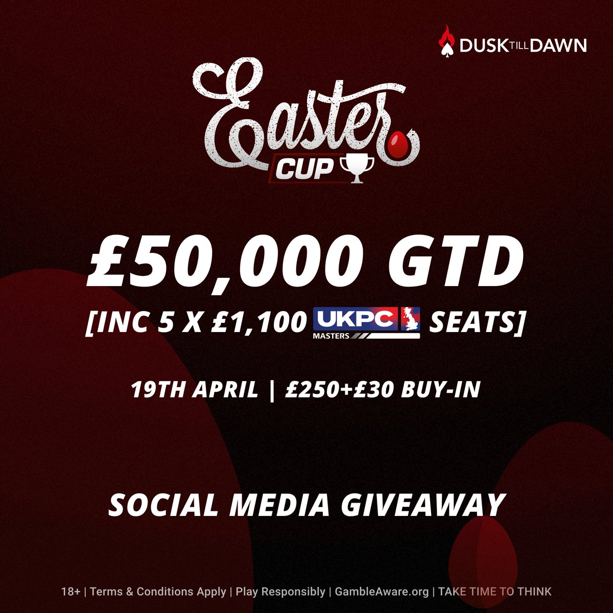 The DTD Easter Cup returns on Saturday with £50,000 GTD &amp; we're giving away a £280 seat to the event (and a £150 Easter Shield runner up seat).

Event info > dtdclub.uk/l/Easter-2025-…

To go in to the draw simply RT this post &amp; complete the form here > dtdclub.uk/l/Easter-Cup-D…

The