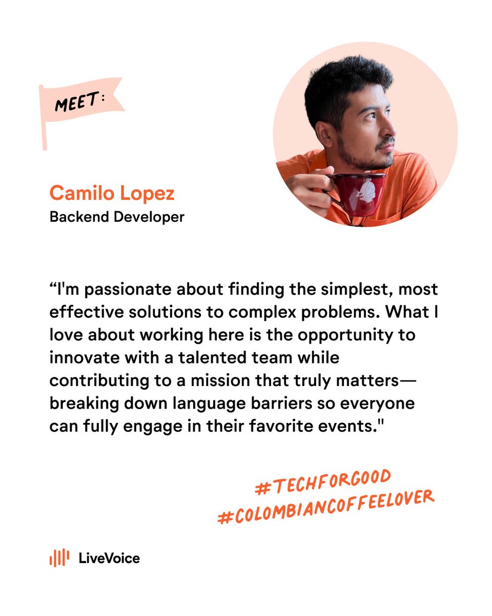 livevoice_io's tweet photo. Welcome to the team, Camilo! ⭐️
Camilo joined us as a Backend Developer, bringing valuable experience from large-scale tech environments where he honed his skills in scaling applications and streamlining processes. 
We are happy to have you on board! 🎉
 #LiveVoiceTeam https://t.co/Kj4VnuGzQD