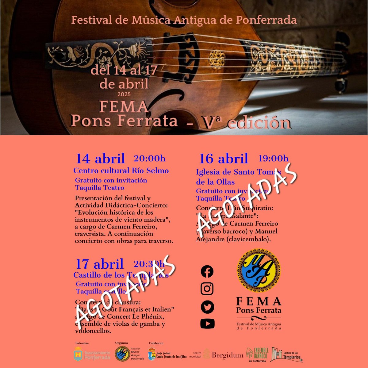 FEMAponsferrata's tweet photo. Esta tarde comienza el #FEMAponsferrata en el Centro Cultural Rio Selmo a las 20:00h.
Todas las actividades son gratuitas, pero avisamos que: 
●actividad día 14 Río Selmo: sí quedan invitaciones
●actividad día 16 Sto.Tomás: AGOTADAS 
●actividad día 17 castillo: AGOTADAS https://t.co/PkzIZN2tR5