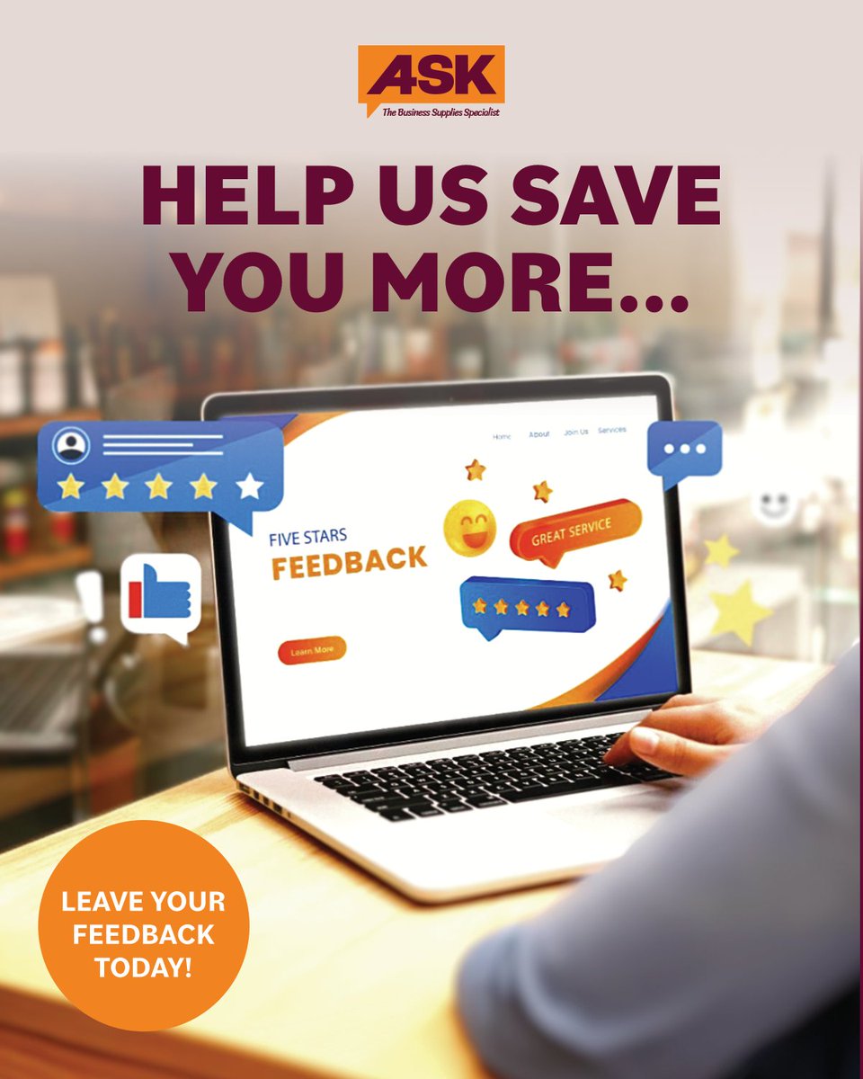 Help us save you more... 

We’d really appreciate it if you could take just 2 minutes to complete a short feedback form. Your answers will help us pinpoint the areas where we can help you save even more: shop.ask-the-office.co.uk/content/feedba…

#CostSavings #SaveYouMore
