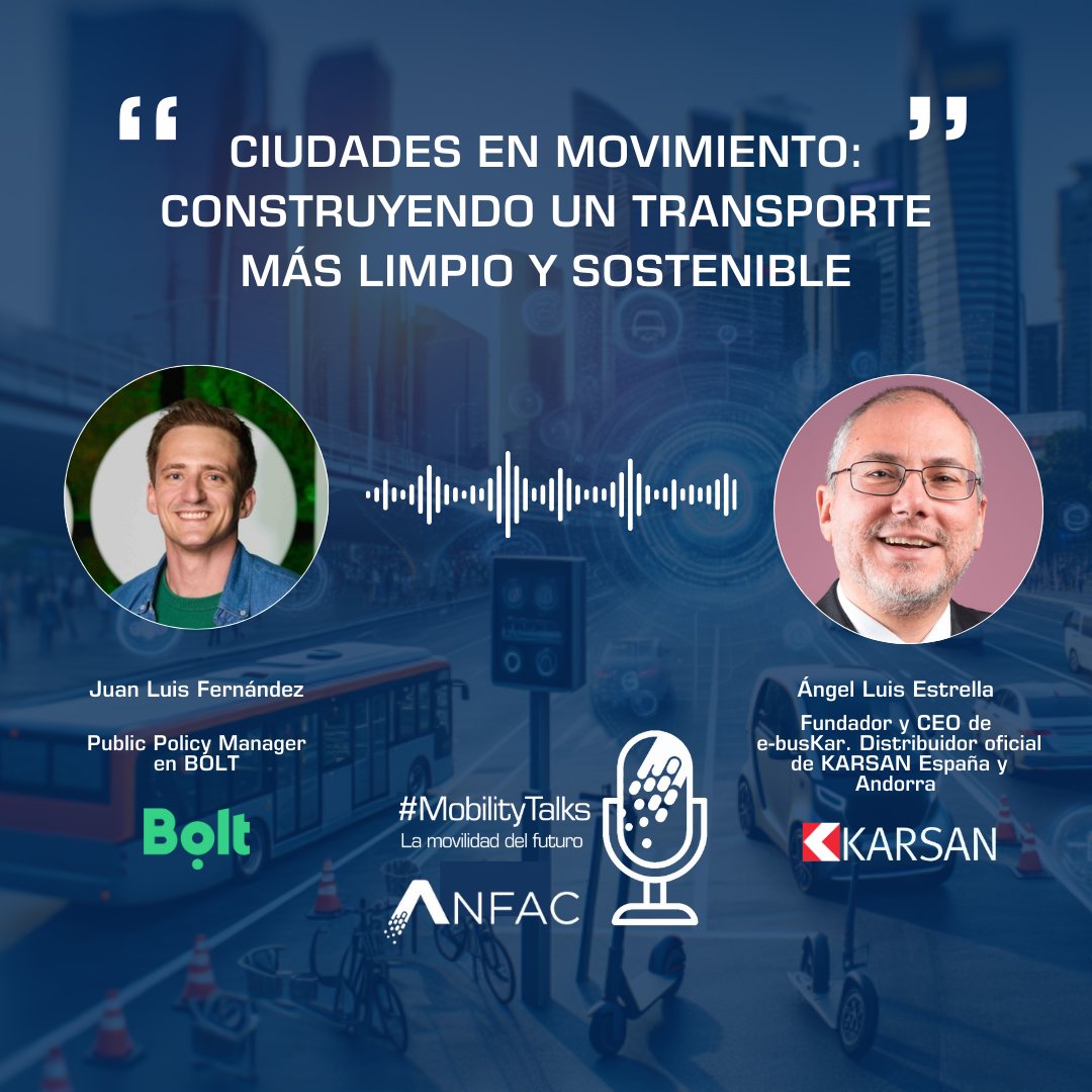 AnfacAutomovil's tweet image. 🎙 ¿Cómo se está integrando la movilidad sostenible, autónoma y compartida dentro del ecosistema urbano? 

¡Nuevo episodio de #MobilityTalks, "Ciudades en movimiento: construyendo un transporte más limpio y sostenible"!

Con la participación de Ángel L Estrella, de @KarsanTR, y