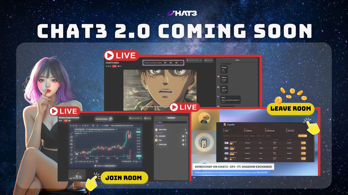 CHAT3 2.0 COMING SOON!

In Chat3 v1, streamers took the spotlight — and most of the $S. Viewers brought the energy, but may not be rewarded.

We didn't like that.

So we built a new system where both the live-stream hosts and the audiences can gain just by joining and leaving