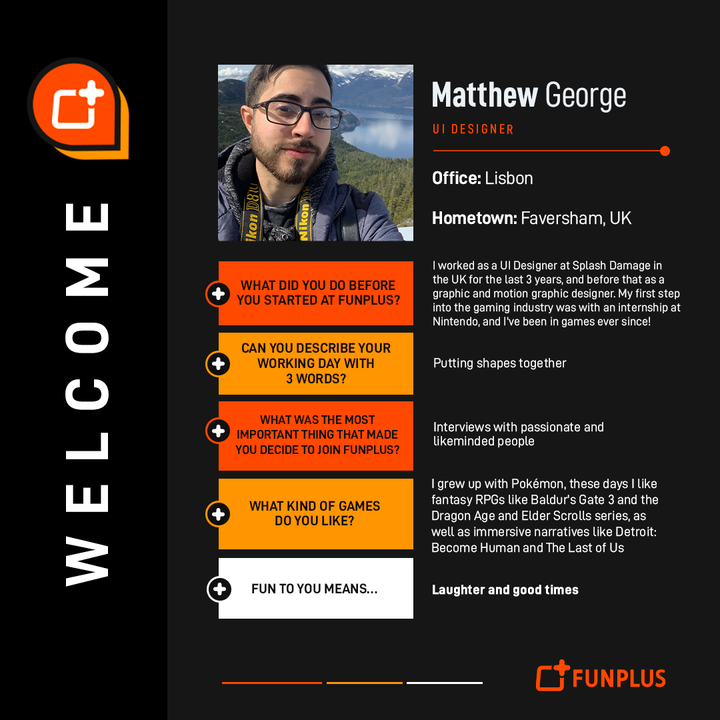 FunPlusGames's tweet image. 🚀 Matt George is now part of the Studio Ellipsis Lisbon crew as our UI Designer! Let&apos;s give Matt a warm welcome! 

#FunPlus #FunPlusPeople #NewHire #Welcome #StudioEllipsis
