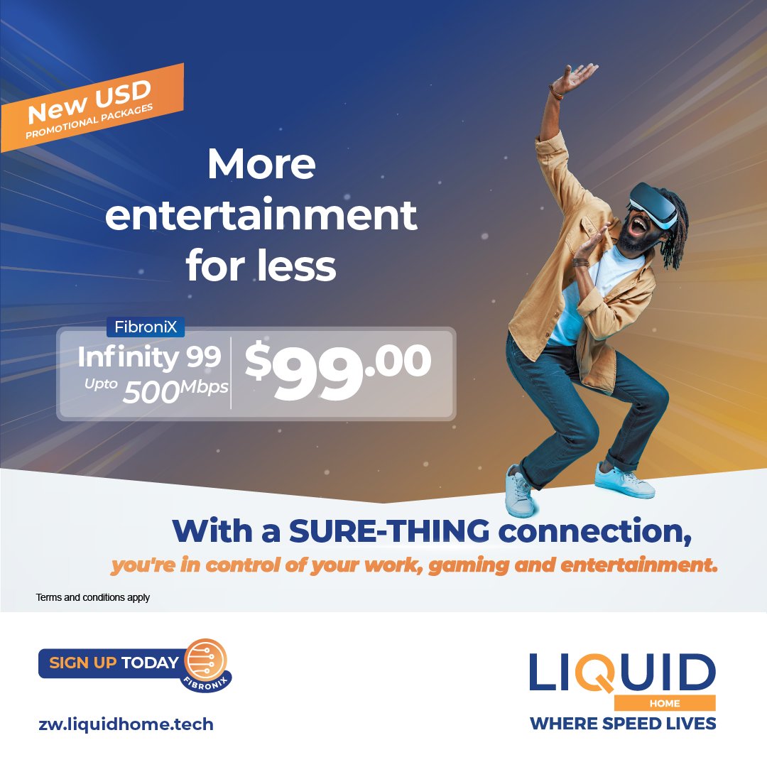 Unlock endless possibilities with our new Unlimited USD promotional data bundles.  

Upgrade your digital lifestyle with Liquid Home, where speed lives.  

Sign up now! loom.ly/met8TGM #LiquidHome #USDInternetBundles #wherespeedlives