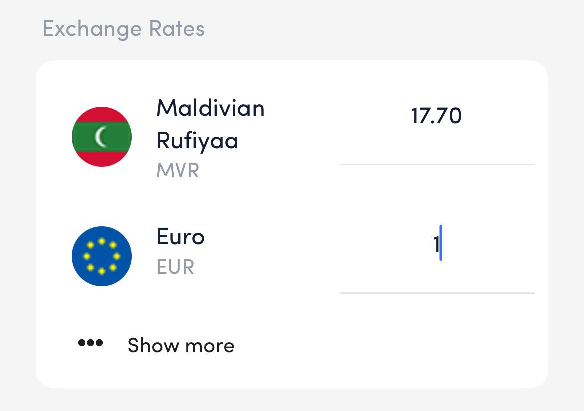 Exchange rates are rising fast €1 went from MVR 16.36 in Feb to MVR 17.70 in April. Maldivian students in Europe are struggling to afford rent, tuition &amp; daily expenses. Setting a fixed USD rate doesn’t solve the problem. We need realistic support based on EUR rates. we need a