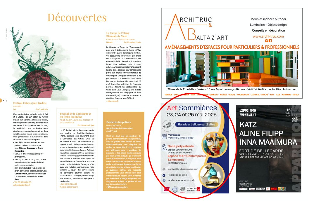 Artdesannonces's tweet photo. 📷 Un grand merci au magazine l'Art...vues pour leur précieux partenariat dans le cadre du Salon Art Sommières, qui se tiendra du 23 au 25 mai 2025 !
📷 Rendez-vous à Sommières du 23 au 25 mai pour célébrer ensemble l’art sous toutes ses formes !
#artsommieres
#artdesannonces https://t.co/xzh9nLsm3P