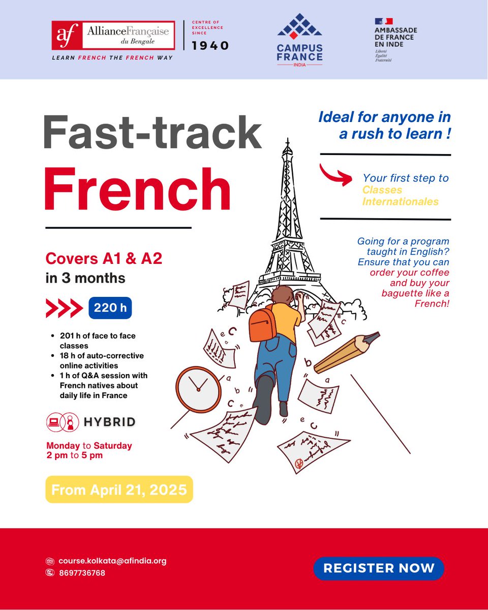 🎓 Want to study Bachelors in France?
Apply to Classes Internationales 2025 — a foundation year for Indian students with A2 French to join top French universities.
📅 Deadline: May 15
🌐 classesinternationales.org
<a href="/AFduBengale/">Alliance Française du Bengale</a> offers fast-track French to reach the required level.