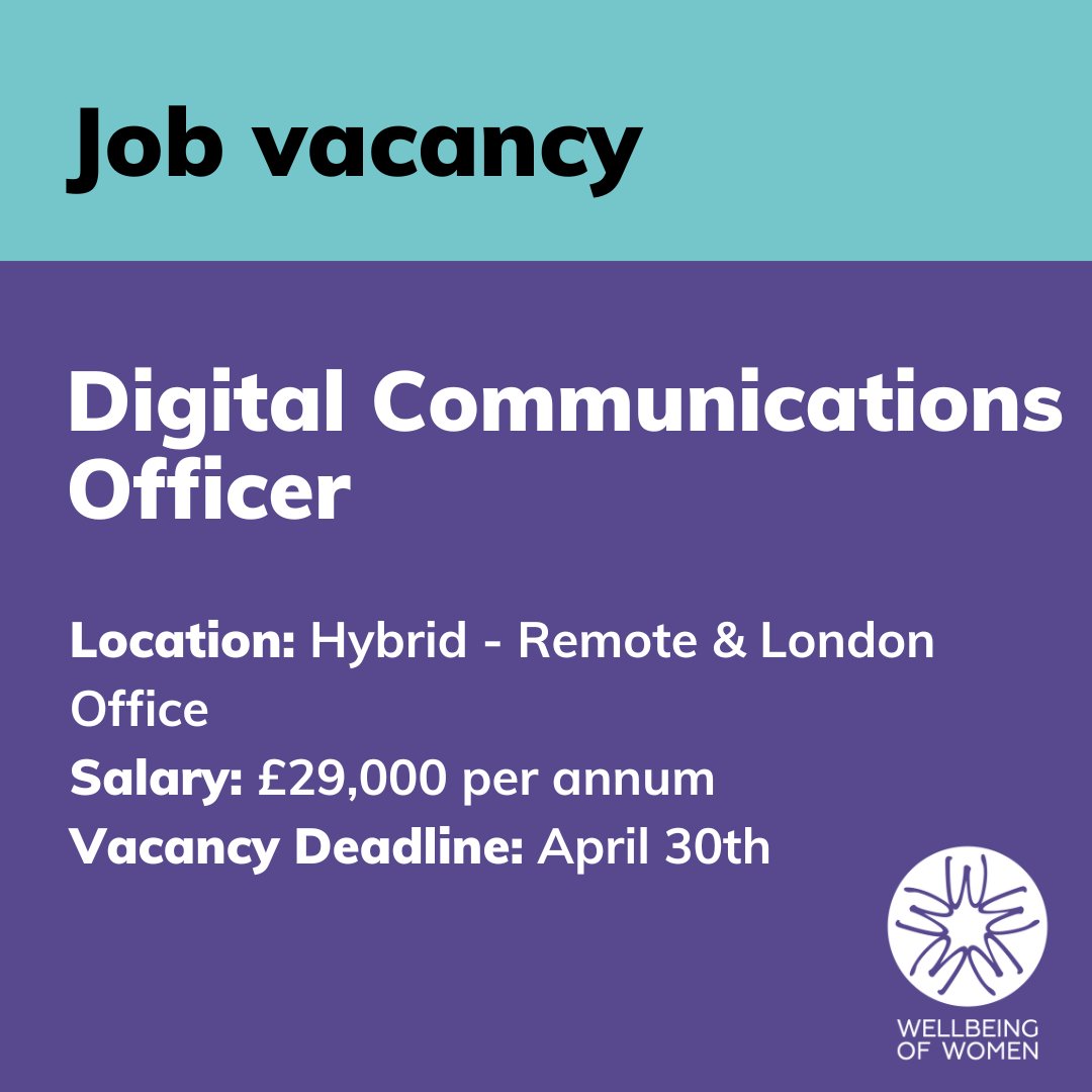 🚨 We're hiring!

Wellbeing of Women is looking for a Digital Communications Officer to join our growing team.    
This is an exciting opportunity to shape how we communicate, campaign, and engage across digital platforms. 

You'll lead on content creation and manage our social