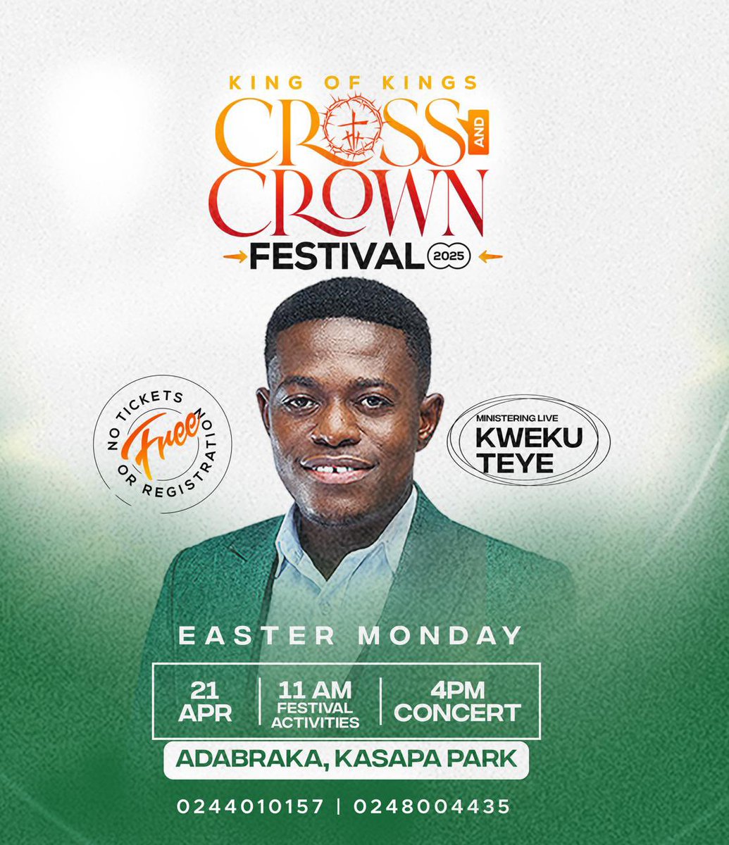 crossncrownfest's tweet photo. KWEKU TEYE is set to lead us into deep worship! With a heart fully surrendered &amp; a sound that stirs the spirit, he’s coming to create a moment you’ll never forget. Worship is about to get real. 🎶🔥

#KwekuTeye #CrossAndCrownFestival #WorshipVibes #FAADEnt #KingOfKings #SpiritLed https://t.co/prez6nLTXE