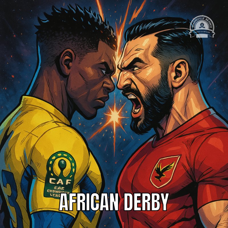 MS_Sharpeville's tweet photo. Brace yourselves for the one and only clash that Africa has been waiting for.

Mamelodi Sundowns 🇿🇦 🆚 🇪🇬 Al Ahly Sporting Club.

The winner of this clash will be the winner of the #TotalEnergiesCAFCL 2025. 

It is the #AfricanDerby 

#Sundowns 👆 #TotalEnergiesCAFCL https://t.co/eQ1RhGW97g