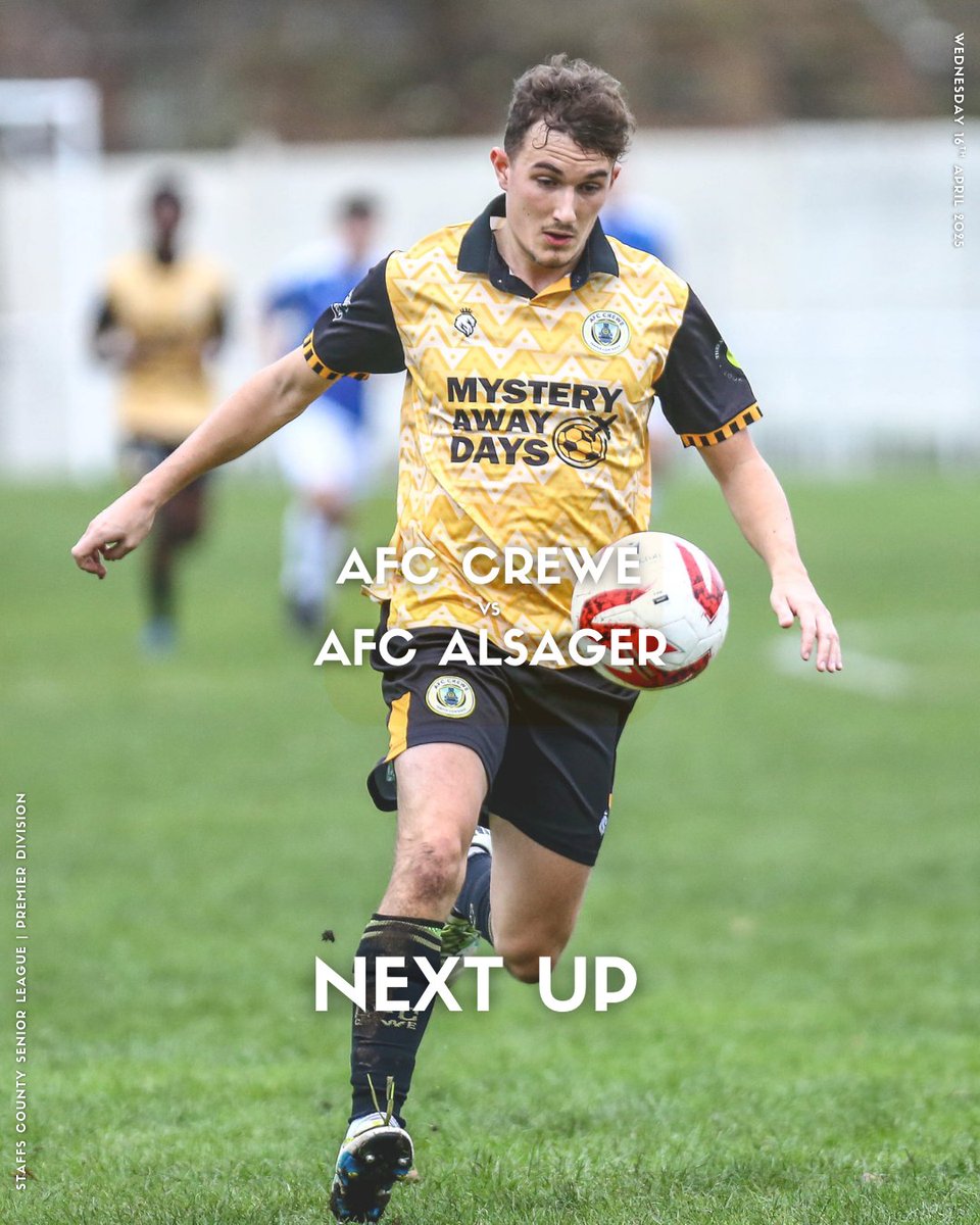 AFC Crewe (@afc_crewe) on Twitter photo AFC Alsager the visitors this Wednesday... 🦢
🆚 <a href="/AFCAlsager/">AFC Alsager</a>
📆 Wednesday 16th April
🕑 19:30 GMT
🏟️ Wood Park. Alsageer. ST7 2DP
🎟️ £3.00
🏆 <a href="/staffscountysl/">Staffordshire County Senior League</a>
#oneafccrewe | #bepartofthecrewe | #nonleaguefootball | #scsl AFC Alsager the visitors this Wednesday... 🦢
🆚 <a href="/AFCAlsager/">AFC Alsager</a>
📆 Wednesday 16th April
🕑 19:30 GMT
🏟️ Wood Park. Alsageer. ST7 2DP
🎟️ £3.00
🏆 <a href="/staffscountysl/">Staffordshire County Senior League</a>
#oneafccrewe | #bepartofthecrewe | #nonleaguefootball | #scsl