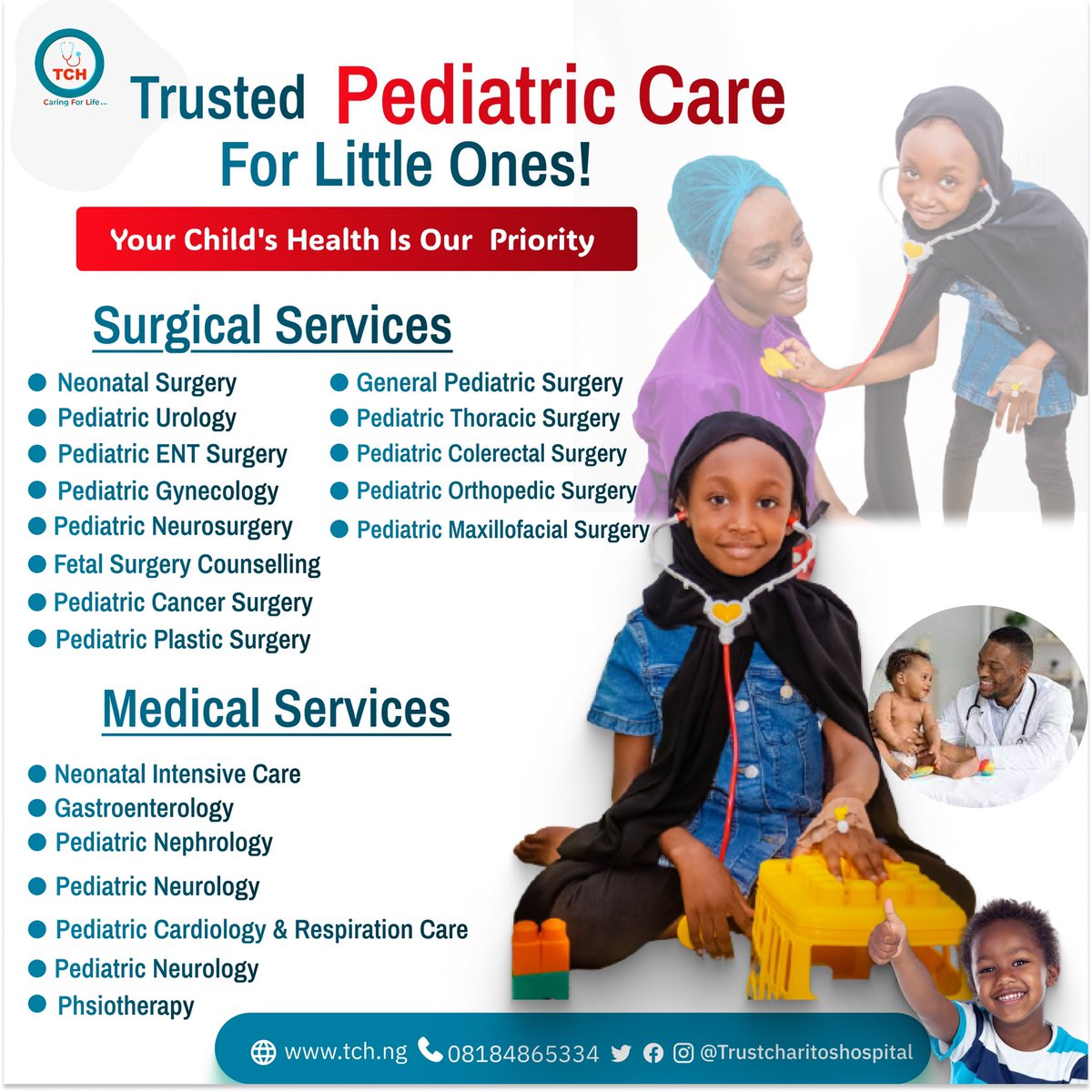 Big Care for Little ones
our pediatric team is here to walk every step with you and your child. At TCH, we combine expert care with a gentle touch because kids deserve nothing less.

Healthy kids, happy families start with the right care.