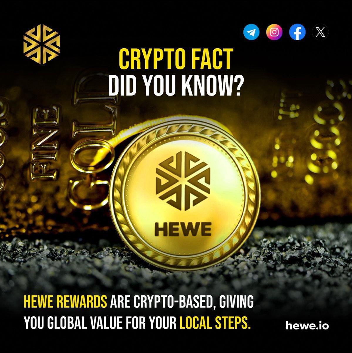 heweofficial's tweet photo. Crypto Fact!
Did you know your steps can have global value?

With HEWE, every move you make earns crypto rewards—backed by blockchain, powered by YOU.
It’s not just fitness anymore… it’s Move. Earn. Level Up.

Join the movement today.
#HEWE #MoveToEarn #CryptoRewards #Web3Fitness #StepAndEarn #HealthToWealth #DigitalFitnessRevolution #BlockchainLife