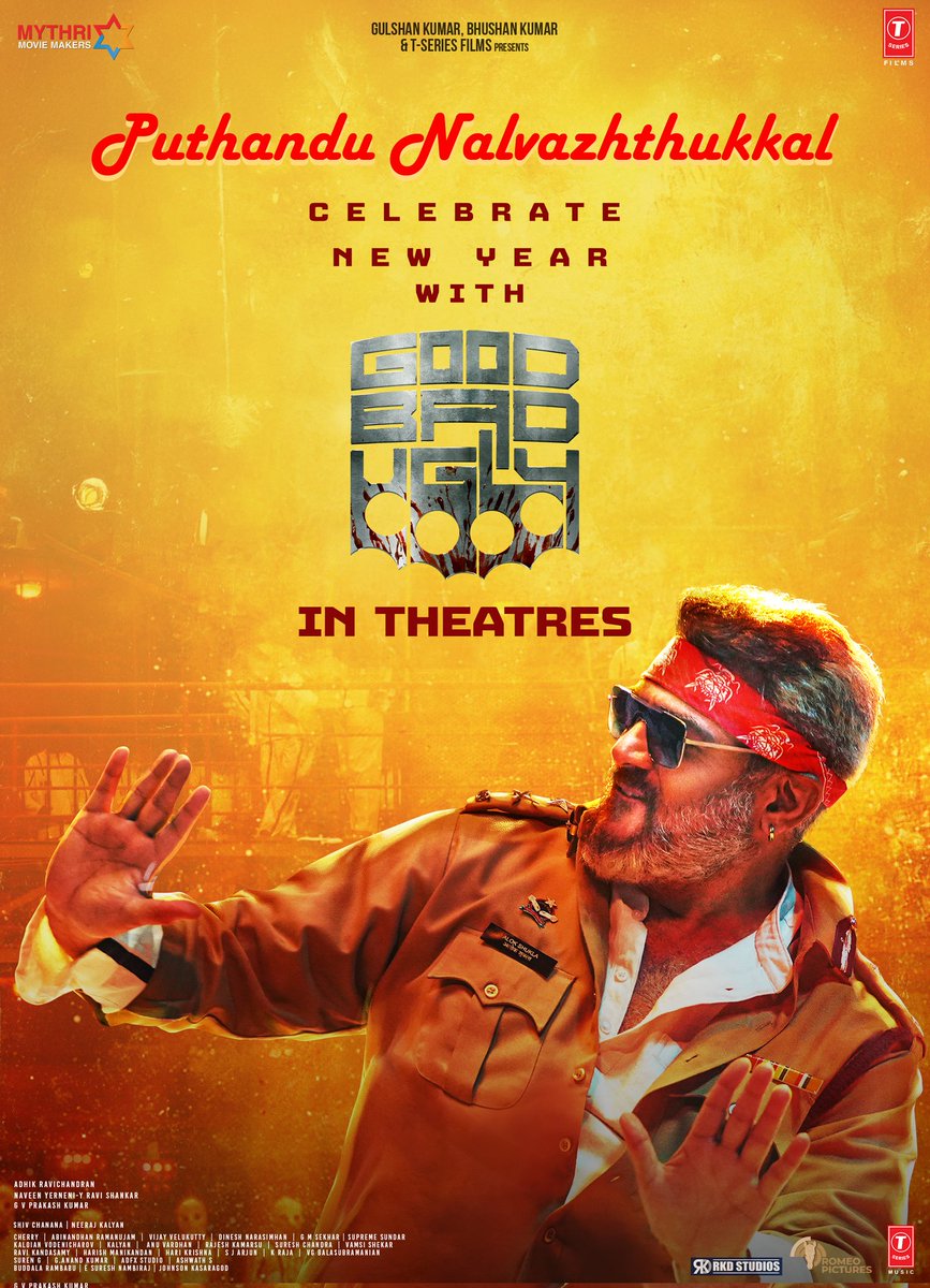 Puthandu Nalvazhthukkal from team #GoodBadUgly ✨

Enjoy the Tamil New Year by watching MASS SAMBAVAM on the big screens ❤‍🔥

Book your tickets for #GoodBadUgly now!
🎟️ linktr.ee/GBUTickets

#AjithKumar <a href="/trishtrashers/">Trish</a> <a href="/MythriOfficial/">Mythri Movie Makers</a> <a href="/Adhikravi/">Adhik Ravichandran</a> <a href="/gvprakash/">G.V.Prakash Kumar</a> <a href="/AbinandhanR/">Abinandhan Ramanujam</a>
