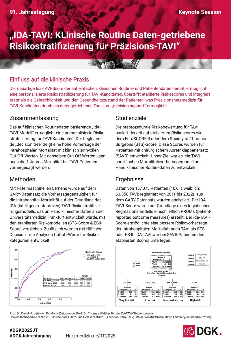 Deutsche Gesellschaft für Kardiologie (@dgk_org) on Twitter photo #DGKJahrestagung: Die Kernaussagen des gerade beendeten Vortrags kompakt zusammengefasst – hier ist die Summary Card!
"IDA-TAVI: klinische Routine Daten-getriebene Risikostratifizierung für Präzisions-TAVI"
Sprecher: <a href="/m_leistner/">David M. Leistner</a>
Diskutant: C. Frerker
#DGK2025JT #Kardiologie #DGKJahrestagung: Die Kernaussagen des gerade beendeten Vortrags kompakt zusammengefasst – hier ist die Summary Card!
"IDA-TAVI: klinische Routine Daten-getriebene Risikostratifizierung für Präzisions-TAVI"
Sprecher: <a href="/m_leistner/">David M. Leistner</a>
Diskutant: C. Frerker
#DGK2025JT #Kardiologie
