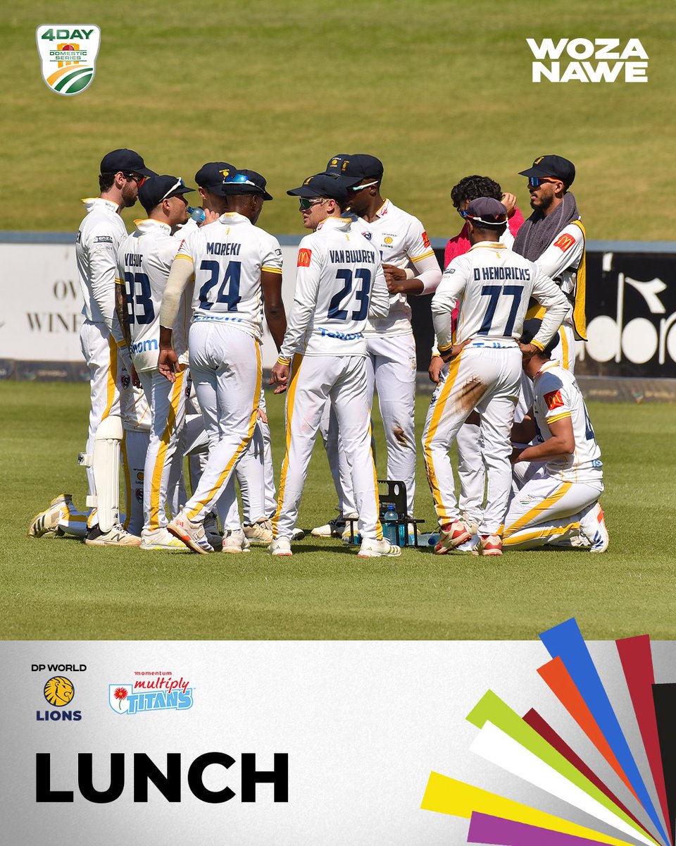 It's lunch on the final day of the #4DaySeries Final 🏆.

The Momentum Multiply Titans, currently at 194/4 and still trailing by 96 runs, have held firm in the morning session and will look to push on in the afternoon 🏏🔥.

Catch the second session post-lunch as it comes to you