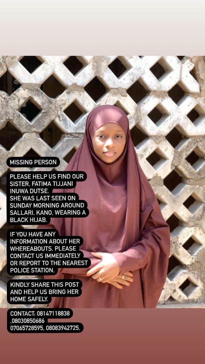Let’s help find this young lady. Please contact the phone numbers posted on the photo

Ya Allah I pray she’s found as she was when she left 🙏🏾🙏🏾🙏🏾