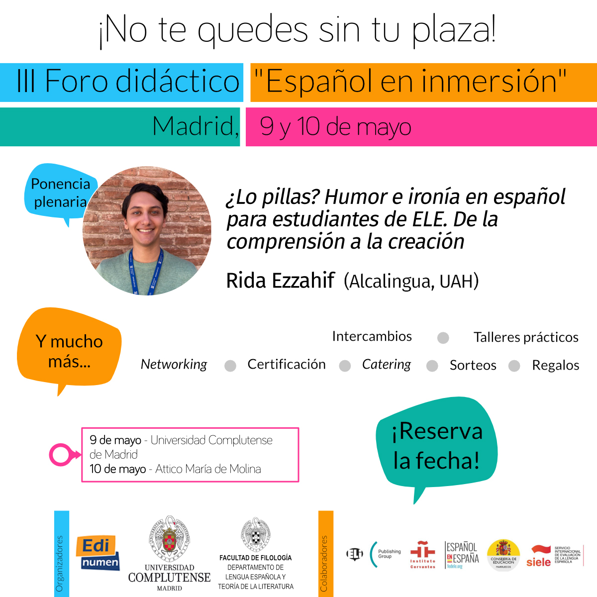 Edinumen's tweet image. ▶️ TALLERES III Foro didáctico "Español en inmersión"

😂¿Lo pillas? Humor e ironía en español para estudiantes de ELE. De la comprensión a la creación
👤 Rida Ezzahif (@Alcalingua)

🤝@LenguaUcm @compluele @InstCervantes @federacionele @SIELE_org

 🔗edinumen.es/materiales/for…