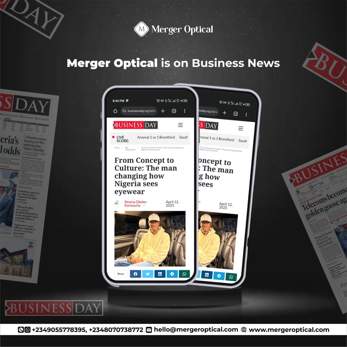 mergeroptical's tweet photo. Exciting Announcement! We were featured on Business Day NG on April 12, 2025, showcasing the inspiring journey of Merger Optical, with insights from our CEO. Dive into the story that defines our brand today, Read the full article through business day ng online https://t.co/a3o3SD6bqf